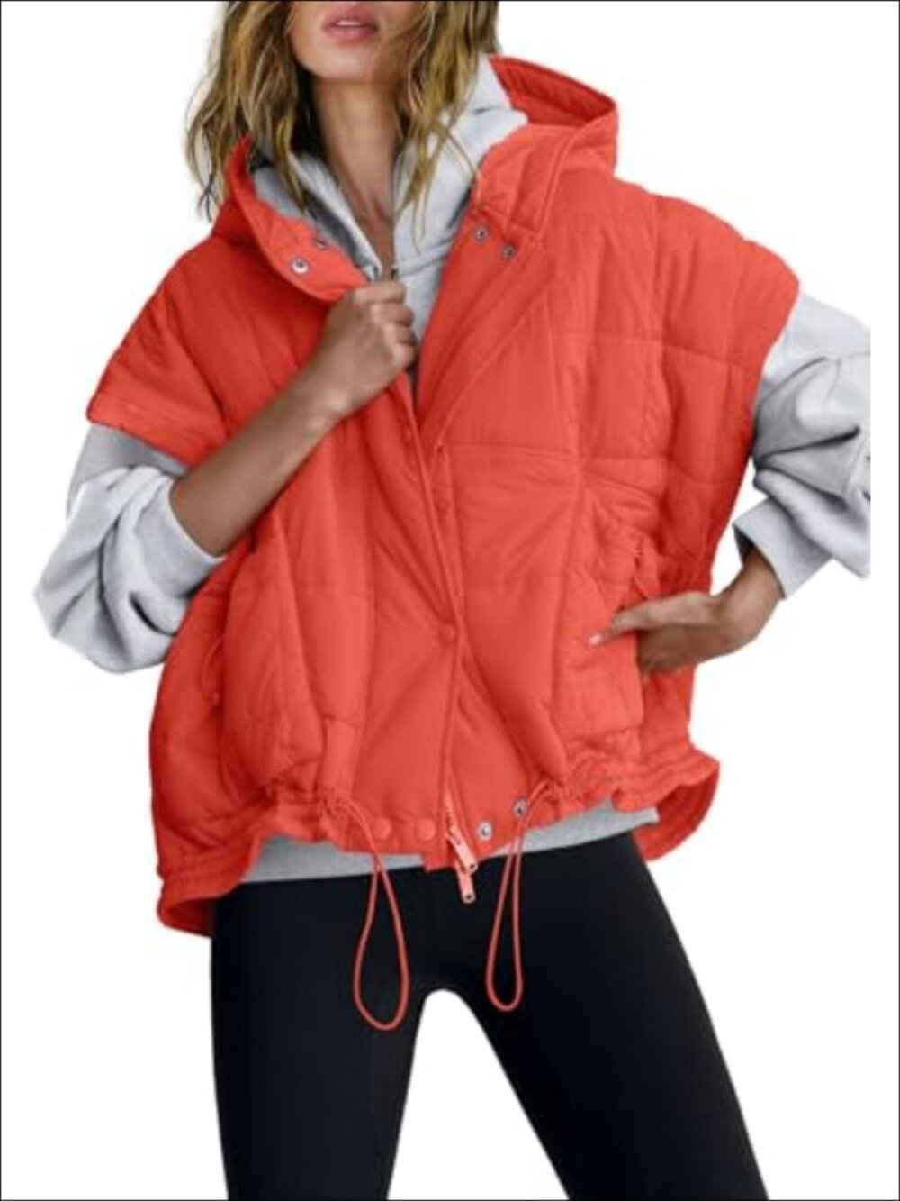 Oversized Quilted Puffer Vest Hooded Zip Sleeveless Jacket